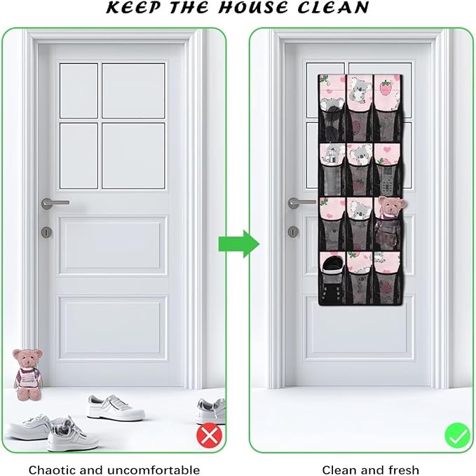 Koala Strawberry Over The Door Pantry Organizer,Hanging Baskets with 12 Mesh Pockets,Over The Door Organizer,Pantry Organizers and Storage,Stable Spice Rack for Kitchen,Bathroom