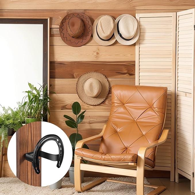DoubleFill 2 Packs Cowboy Western Hat Rack Cowboy Hat Holder Hat Hanger Wall Mount Black Hat Hooks for Display Wall Decor Keeps Original Shape of Hat