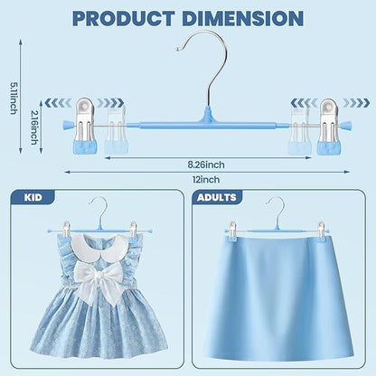 HUADYMEET 30 Pack 12Inch Pants Hangers with Clips,Metal Trouser Hanger for Jeans.Space Saving Skirt Hangers Heavy Duty Non-Slip Adjustable Clothes Shorts Hanger for Women,Men,Sky Blue