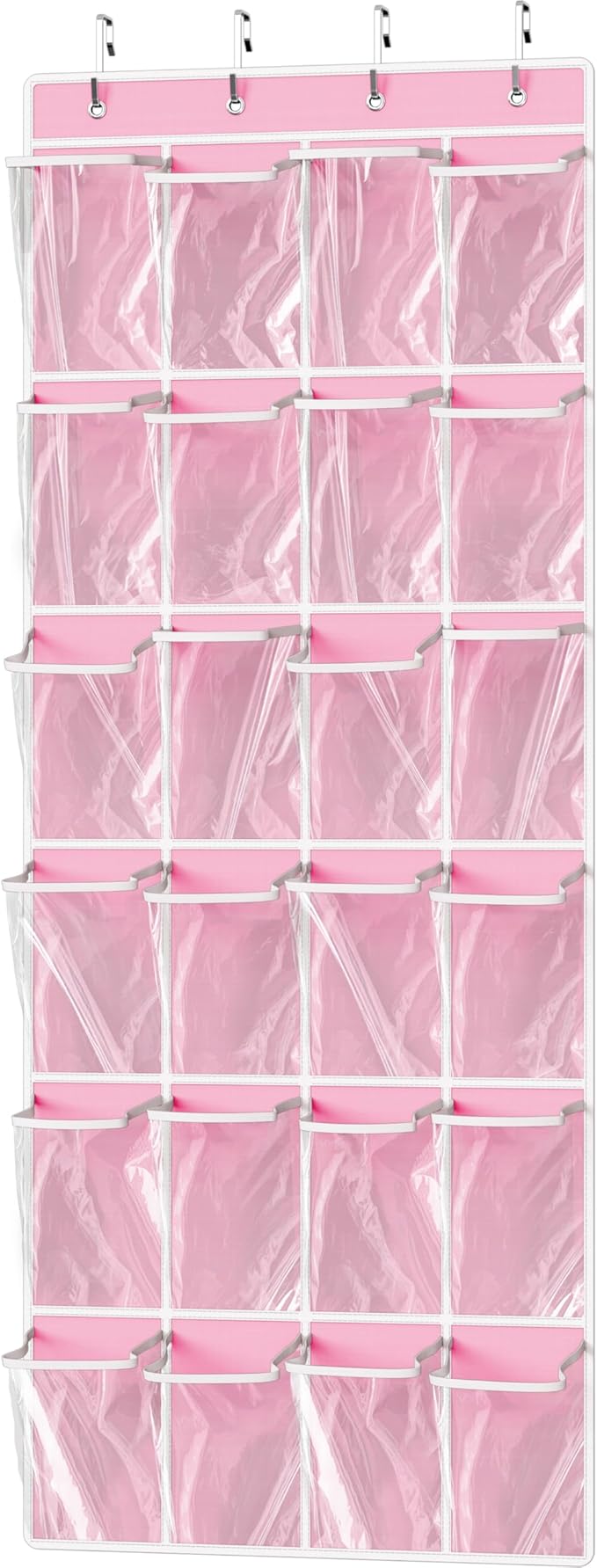 Simple Houseware 24 Pockets Large Clear Pockets Over The Door Hanging Shoe Organizer, Pink (56" x 22.5")