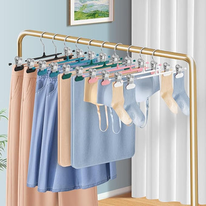 Clothes Pants Hangers with Wide Clips 10 Pack,Non-Slip Adjustable Skirt Hanger for Women,Space-Saving Heavy Duty Men Hangers for Pants,Trousers,Jeans,Shorts 12Inch Blue