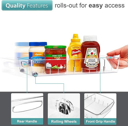 Sorbus Fridge Organizer on Wheels - Rolling Fridge Organizers and Storage Clear Design with Dividers & Handles for Kitchen Organization and Storage (Flat Top)