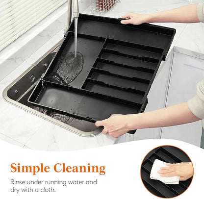 Lifewit Silverware Drawer Organizer, Expandable BPA Free Utensil Tray for Kitchen, Adjustable Flatware and Cutlery Holder, Plastic Storage for Spoons Forks Knives, 12-20.3 x 11.3-19.4 x 1.7, Black