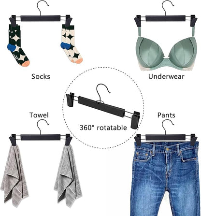 NORTHERN BROTHERS Pants and Skirt Hangers with Adjustable Clips, 50 Pack, Slim Non-Slip Clip Hangers, 360 Degree Swivel Hook, Black