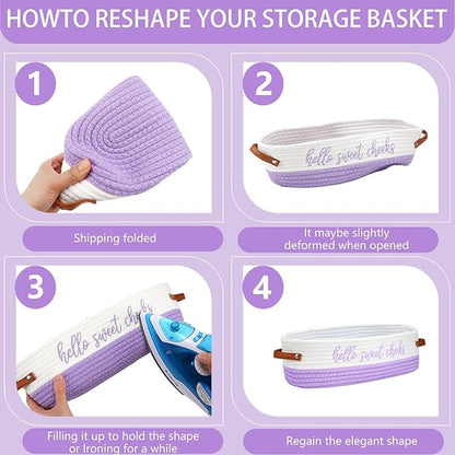 Hello Sweet Cheeks Bathroom Decoration Purple and White Cotton Rope Toilet Basket Toilet Paper Holder Basket Rustic Bathroom Organizer Farmhouse Home Decoration Organizing Small Baskets