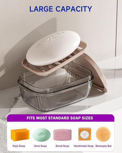 PEISAINOX Travel Soap Case, Leakproof Soap Container with Lid, Portable Bar Soap Holder for Traveling, Soap Dishe for Bathroom, Shower, Gym, School, Camping, Vacation, Outdoor (Clear&Gray)