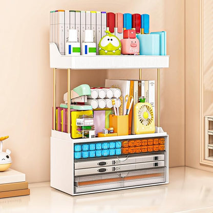 caktraie Bathroom Organizers and Storage - 3 Drawers 2 Tier Makeup Organizer, Cosmetic Storage Drawer for Dresser Countertop and Bathroom Vanity for Large Skincare, Perfume, Grey