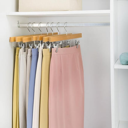 Nature Smile Deluxe Wooden Pants Hangers,Solid Lotus Wood Jeans Skirt Hanger with Clips Anti-Rust Hook Pack of 28（Natural）