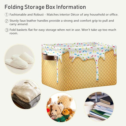 Ice Cream Cone Storage Bin - Large Canvas Basket - 15x11x9.5inch