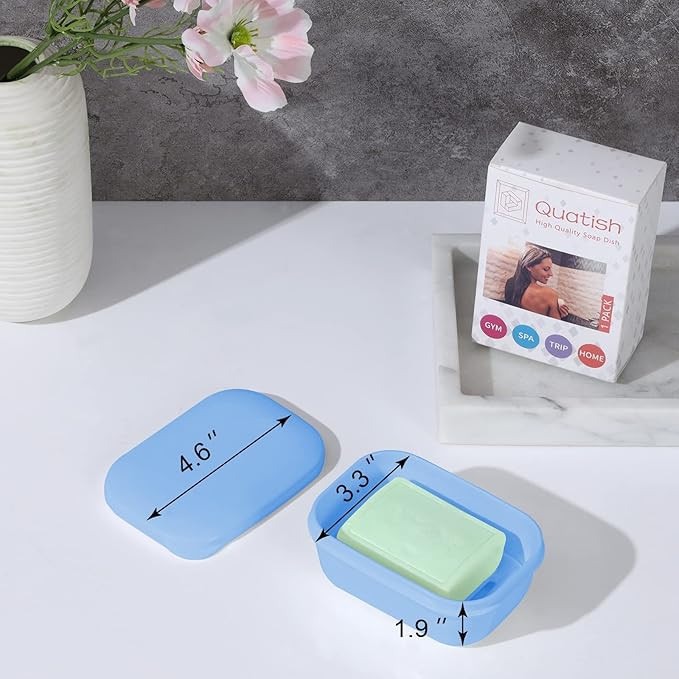 Quatish 2 Pack Travel Soap Container, Portable Soap Holder with Lid, Travel Bar Soap Holder, Soap Case for Camping Gym Travel, Soap Box for Bathroom,Denimblue