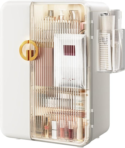 SEE SPRING Makeup Organizer for Vanity, Large Capacity Skincare Organizers and Storage with Drawers, Dustproof Cosmetic Display Case for Bathroom Countertop, Trendy Teen Girl Gifts, White