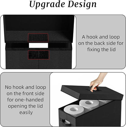 NAMTSO Bathroom Toilet Paper Storage with Lid - for Up to 12 Rolls | Storage Bins with Lids for Towel or Yarn | Free Standing | Foldable | Moisture Resistant | Clear Plastic Window | Black | 1 Pack