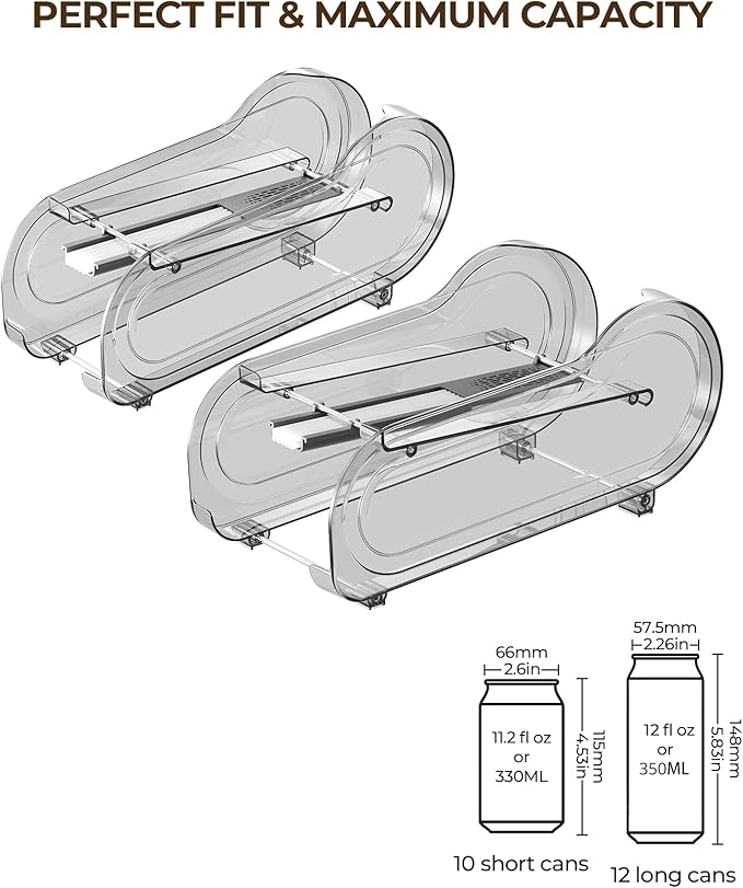 Drink Organizer for Fridge, Soda Can Organizer Dispenser for Refrigerator with Automatic Rolling,Organize Standard Size 11.15oz or 12oz Cans Drink,Save space for Fridge、Kitchen、countertop （2 pack）