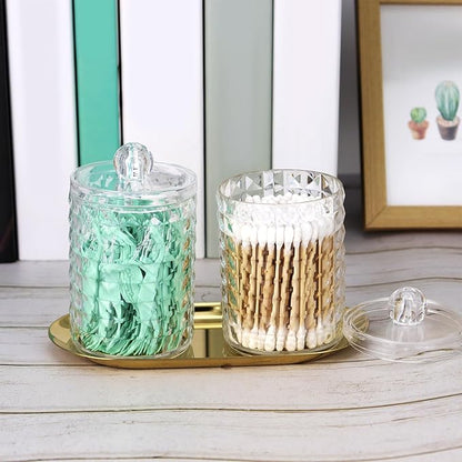 DAPOWER 2 Pack Qtip Holder Bathroom Storage Canister for Cotton Ball Cotton Swab Pads Floss, Small Plastic Jars with Lids (Clear, 2 Pack)