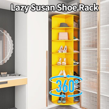7 Tier Rotating Shoe Rack Tower, Easily Assembled Lazy Susan Shoe Organizer, 360° Spinning Shoe Rack Circular Storage, Multi-Purpose Rotating Storage Tower