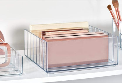 iDesign 42870 Clarity BPA-Free Plastic Divided Wide Makeup Palette Organizer, 8.1" x 8.1" x 3.7"