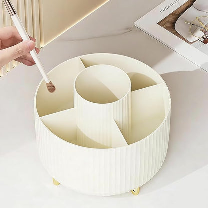 360 Degree Rotating Desktop Organizer,Makeup Brushes,Pencils,Desktop Stationery Storage Rotating Rack,Premium Plastic Organizer For Office,School And Home (Cream White)