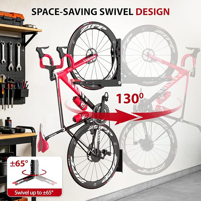 Swivel Bike Wall Mount,No Heavy Lifting Bike Wall Mount,Space-Saving Bike Rack Garage,Holds Up to 77 lbs,Vertical Bike Wall Hangers for Garage & Home Storage Solution,2-Pack