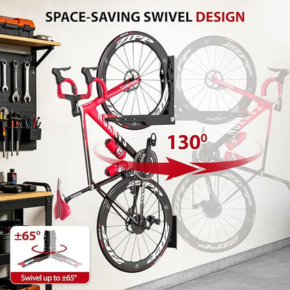 Swivel Bike Wall Mount,No Heavy Lifting Bike Wall Mount,Space-Saving Bike Rack Garage,Holds Up to 77 lbs,Vertical Bike Wall Hangers for Garage & Home Storage Solution,2-Pack