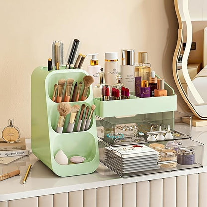 Makeup Organizer with Drawers,Large Capacity Countertop Organizer for Vanity,Bathroom and Bedroom Desk Cosmetics Organizer,Easy To Storage Skincare,Brushes,Lotions (Green)