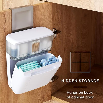 YouCopia DoorStash Toiletry Organizer, Hanging Bathroom Cabinet Door Organizer with 3 Adjustable Compartments and Covered Lid for Accessory Organization