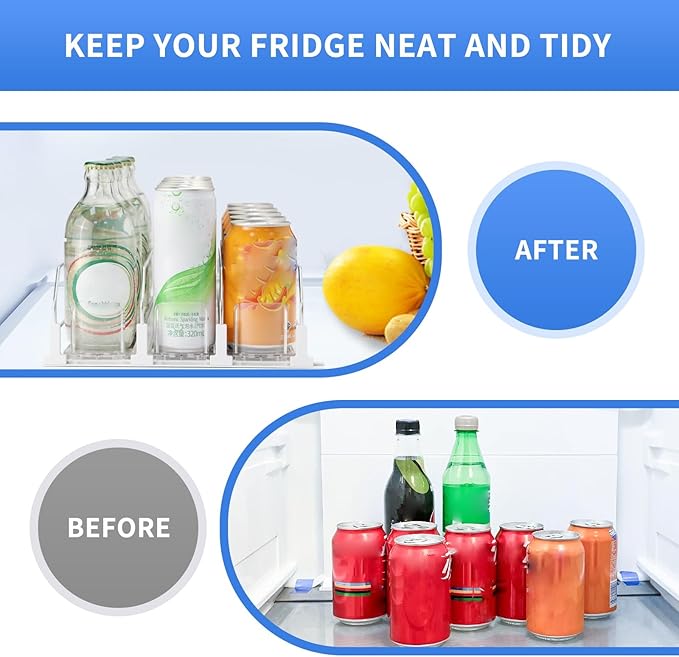 Upgraded Drink Organizer for Fridge，Soda Can Dispenser for Refrigerator，Automatic Self-Pushing Drink Pusher，Space-Saving Fridge Storage，Holds up to 30-35 Cans, 6 Row