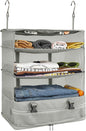 Surblue Hanging Closet Storage Bag Collapsible 3-Shelf Washable Oxford Fabric with 2 Hooks (XL 17.71 * 11.81 * 20in, Light Gray)