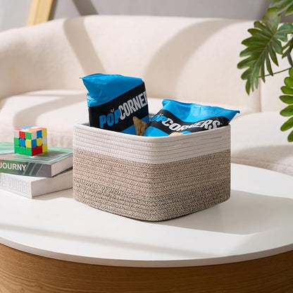 MiniArk Small Organizing Baskets for Cubes Shelf, 9.7x9.7x7.1 Inch Rope Woven Storage Bins for Nursery Shelves Storage, Cute Toy Basket, Square 3 Packs Gradient Brown