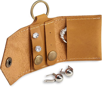 Leather Keychain Ring Holder, Wedding Ring Travel Case, Engagement Ring Holder, Ring Pouch Bag, Workout and Gym Ring Holder (Vintage Brown)