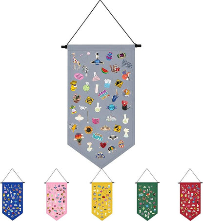 Winmany Wall Hanging Brooch Jewelry Storage Case Canvas Display Stand Enamel Pin Display Banner Holder Earrings Necklace Glitter Pin Collection Organizer (Grey)