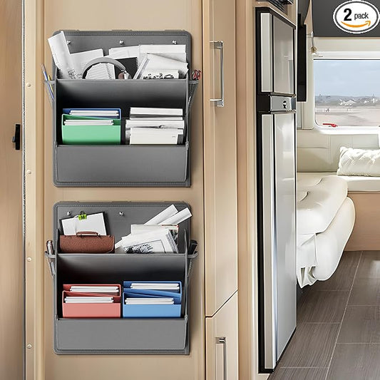 2 Pack RV Shoe Storage with Sticky Adhesive Tape, Over the Door Shoe Rack, Wall Hanging Shoe Organizer with Large Deep Pockets for Camper, Narrow Space Saving Closet Organizers - Grey