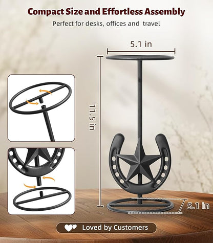 Hat Stand, Cowboy Hat Display, Western Table Decor, Metal Horseshoe Hat Stand, Cowboy Hat Holder, Cowboys Gifts for Men, Desk Hat Rack for Fedora, Sun Hat, Straw Hat, Helmet, 2 Packs, Gunmetal Grey