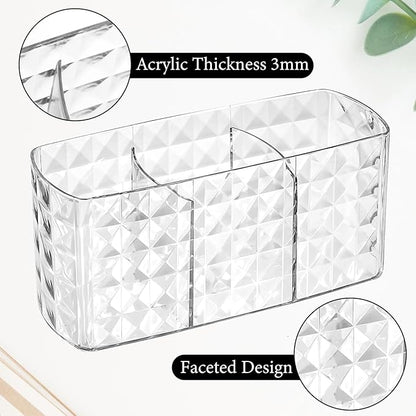 2 Pcs Makeup Brush Holder for Vanity Acrylic Makeup Brush Organizer 3 Compartment Cosmetic Organizer Clear Vanity Organizers for Brushes Pencils Pens Bathroom Living Room Desk