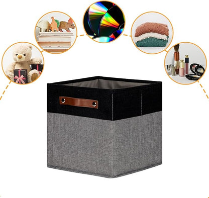 DULLEMELO 11x11 Storage Cubes, Collapsible Sturdy Cube Storage Bins With Handles for Organizing,Fabric Storage Cubes Baskets for Shelves Nursery Closet Home Organization and Storage (Black&Grey)