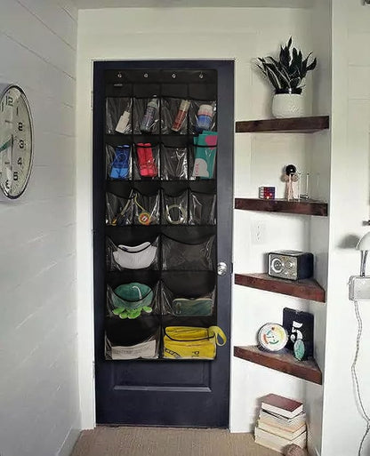 2 Pack Extra Large Hanging Over Door Shoe Organizers,closet shoe organizer shoe rack organizer shoe storage,12+6 Crytal Pockets,8Hooks,black (59"x 21.6")