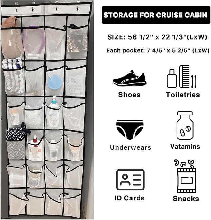 Cruise Essentials Over The Door Shoe Organizer Magnetic Hooks for Royal Caribbean/Carnival/Princess/NCL/Celebrity/MSC/Norwegian Ship Cabin,Small Hanging Decoration Magnets,Travel Accessories Must Have