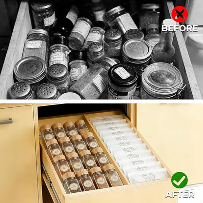 UFORU Acrylic Spice Drawer Organizer 4 Tier(4 Packs), Expandable from 11" to 22" Seasoning Organizer Tray for Kitchen - Clear Tiered Spice Rack for Drawer, No Assembly Required(Jars Not Included)