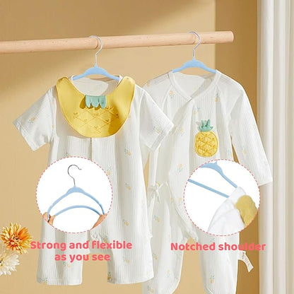 ManGotree 11" Baby Velvet Hangers, Non-Slip Infant Coat Hangers, Ultra-Thin Toddler Felt Hanger with 360° Swivel Hook, Space Saving Children's Hanger for Kids Clothes, 48 Pack (Blue)