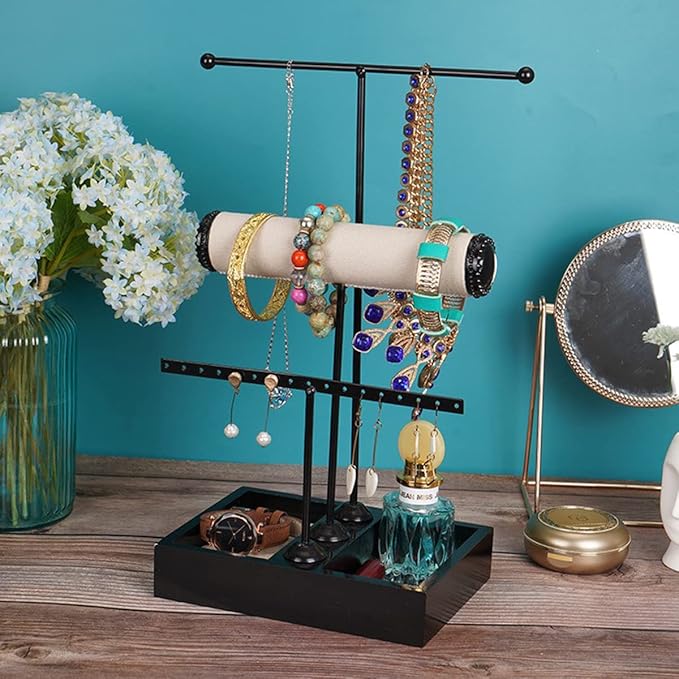 Jewelry Organizer Stand 3 Tier Hanging Jewelry Organizer for Earring Necklace Bracelet Holder Jewelry Ring Perfume Organizer Box Holder Storage (3-Tier Black)