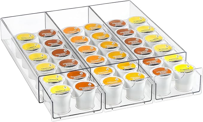 Clear Acrylic Coffee Pod Holder Organizer for K CUP, 36 Pods Storage for Kpods on Counter, Under Coffee Maker Countertop Drawer Organizer for KCUP, for Keurig Pod - Sturdy & Food Grade