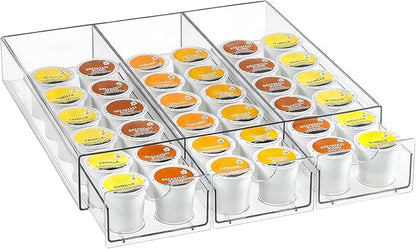 Clear Acrylic Coffee Pod Holder Organizer for K CUP, 36 Pods Storage for Kpods on Counter, Under Coffee Maker Countertop Drawer Organizer for KCUP, for Keurig Pod - Sturdy & Food Grade