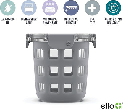 Ello Duraglass Meal Prep Container- Glass Food Storage Container with Silicone Sleeve and Airtight BPA-Free Plastic Lid, Dishwasher, Microwave, and Freezer Safe
