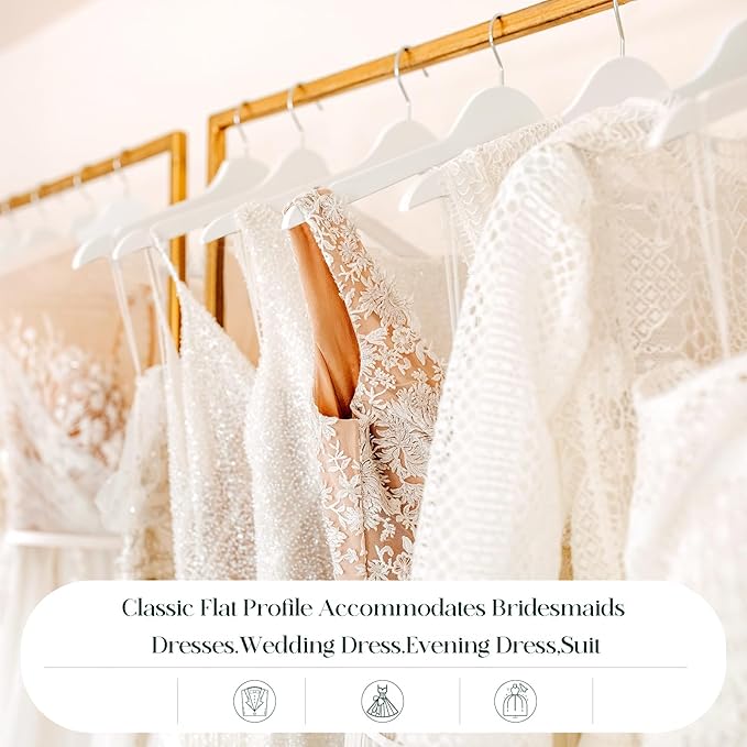 White Wooden Hangers - 20 Pack - Durable Wood Hangers Ideal for Everyday Use & Wedding, for Dress, Coats, Camisole