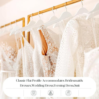 White Wooden Hangers - 20 Pack - Durable Wood Hangers Ideal for Everyday Use & Wedding, for Dress, Coats, Camisole