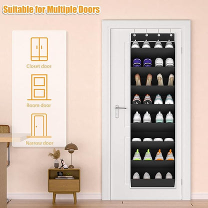 KYEVIS Over The Door Shoe Organizer Storage Fit 16-24 Pairs Hanging Shoe Rack Organiser for Closet Door, Deep Pocket Shoe Holder for Sneakers,Boots Storage(1 Pack Black)