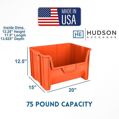 Hudson Exchange 20" x 15" x 12.5" (3 Pack) Plastic Giant Stackable Hopper Bin Container, Orange