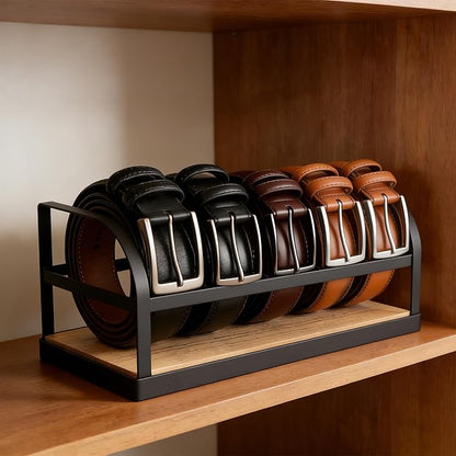 DAOYA 5-Slot Belt Organizer for Closet, Bamboo Wooden Belt Storage Rack for Dresser Drawer, Display Belts Ties Neatly, Sturdy Gift for Men