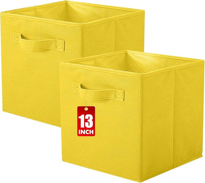 ShellKingdom Foldable Fabric Storage Cubes And Cloth Organizer Drawer For Closet And Toys, 13 X 13 X 13 INCH, 2 Pack (Yellow)