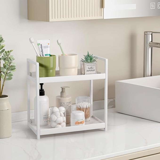Anyoifax Bathroom Counter Organizer 2 Tier Vanity Storage Countertop Shelf Makeup Organizer Perfume Tray Skincare Holder for Sink, Dresser, Kitchen, Small White