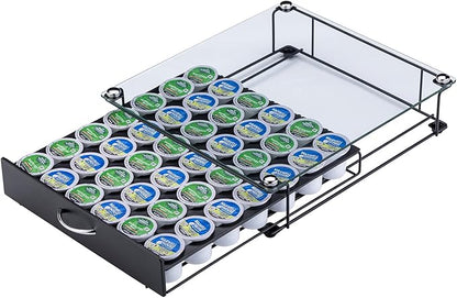 Coffee Pod Holder for Keurig Pods Glass Top Drawer,K cup Holder Capsule Display Storage compatibility 42 k-cup(Black)